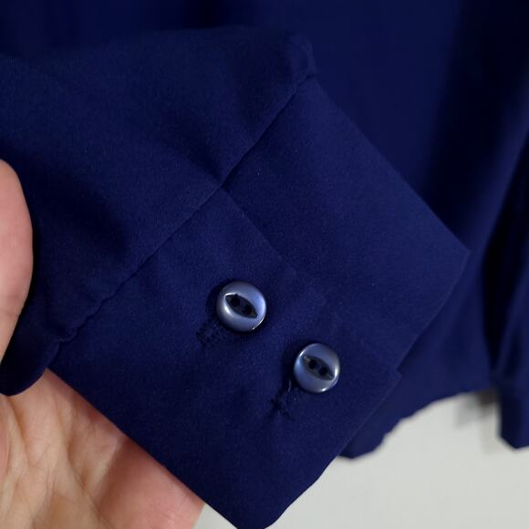 Vintage Blouse Shirley of Atlanta Womens L Navy Blue Office Professional Classic - Picture 6 of 10